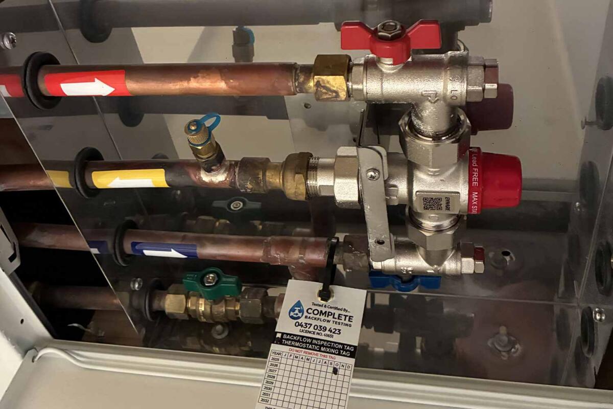 Thermostatic mixing valve (TMV) tested and checked by Complete Backflow Testing in Geelong